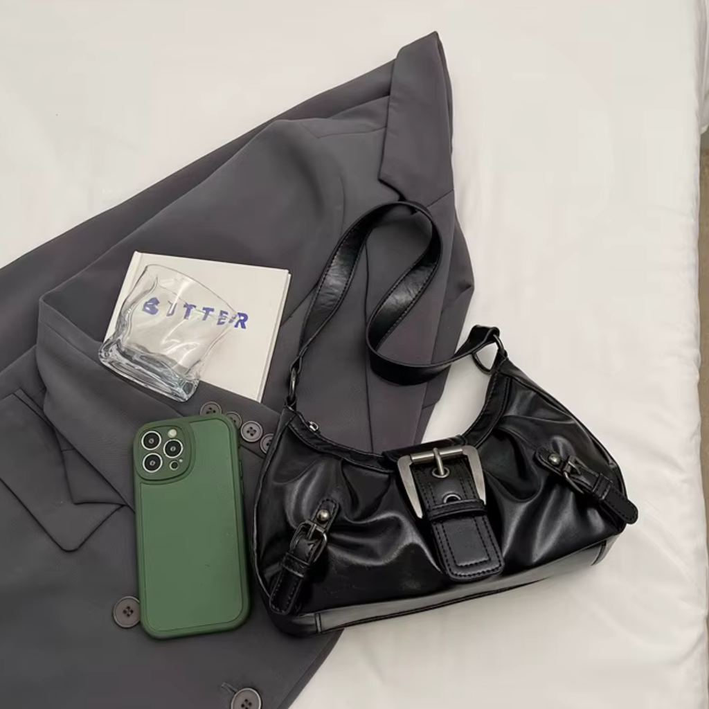 Sac bandoulière en similicuir plissé élégant - Louna