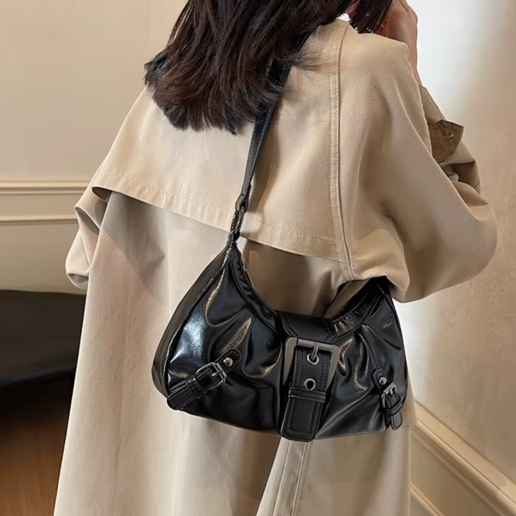 Sac bandoulière en similicuir plissé élégant - Louna