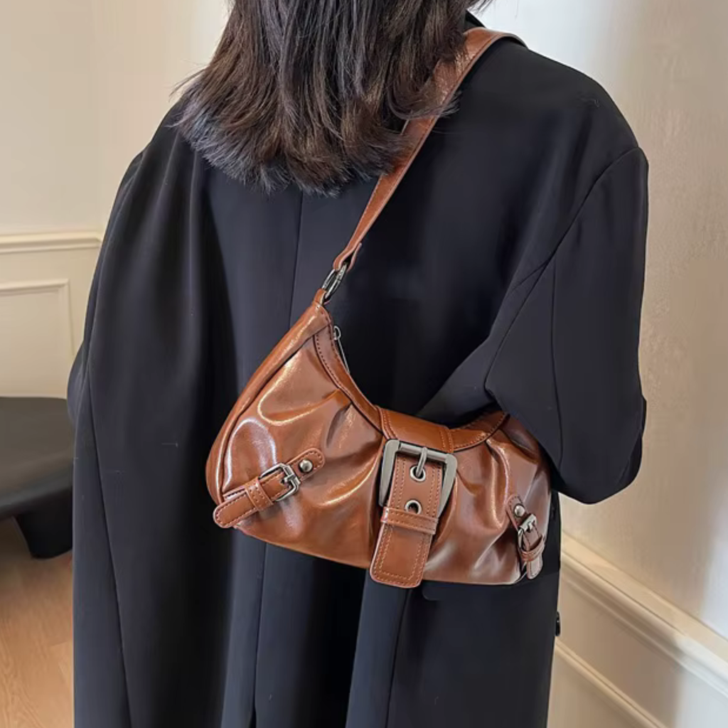 Sac bandoulière en similicuir plissé élégant - Louna
