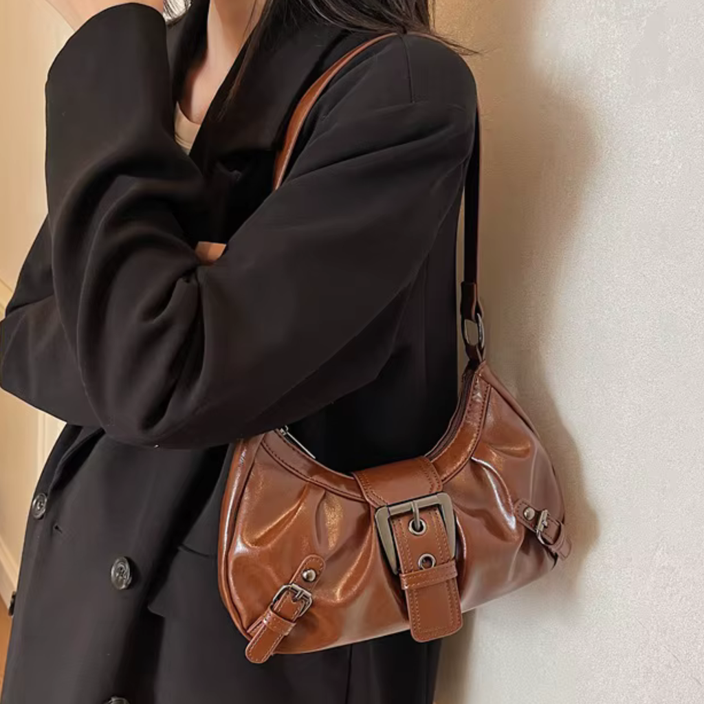 Sac bandoulière en similicuir plissé élégant - Louna