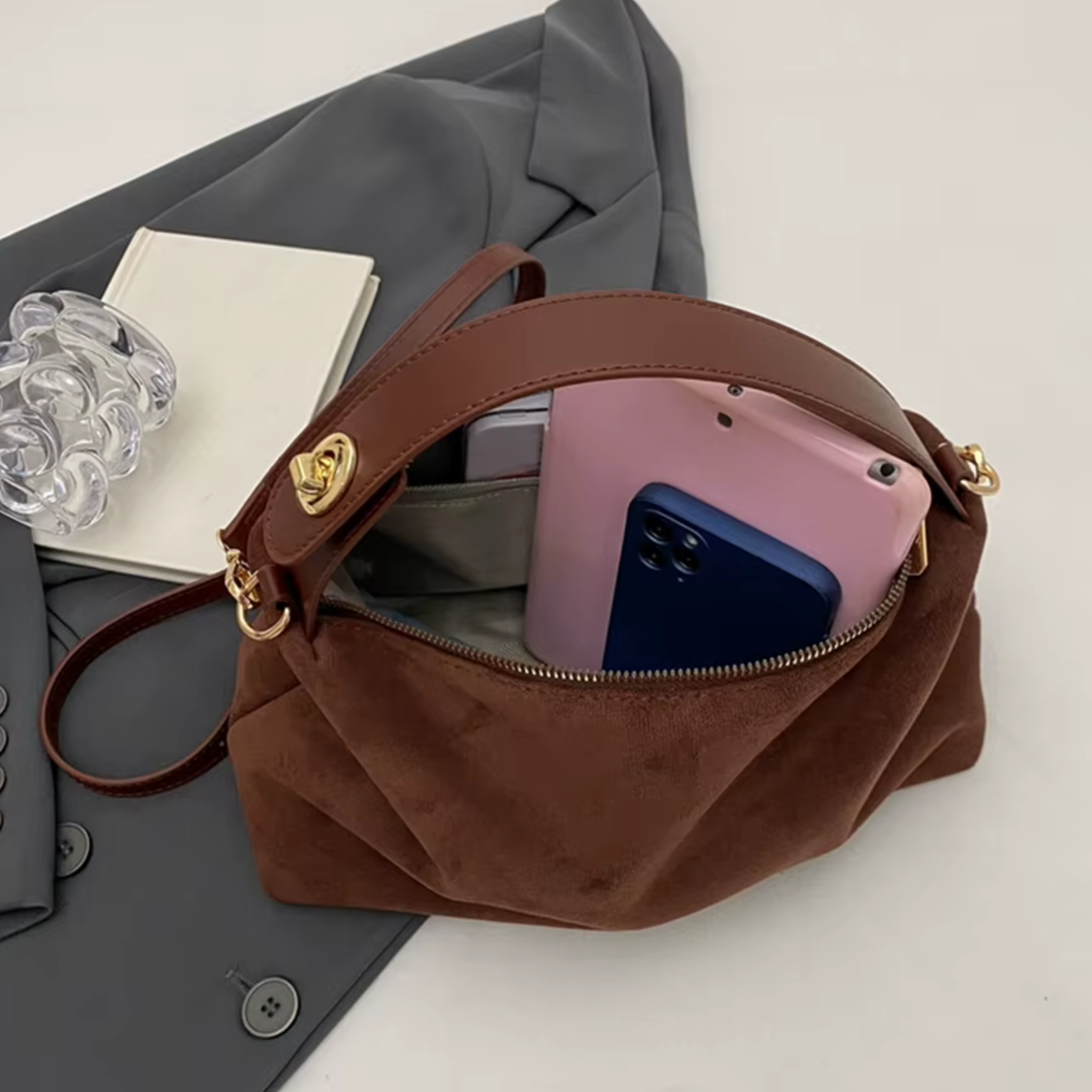 Sac bandoulière femme en daim Style chic - VELORA