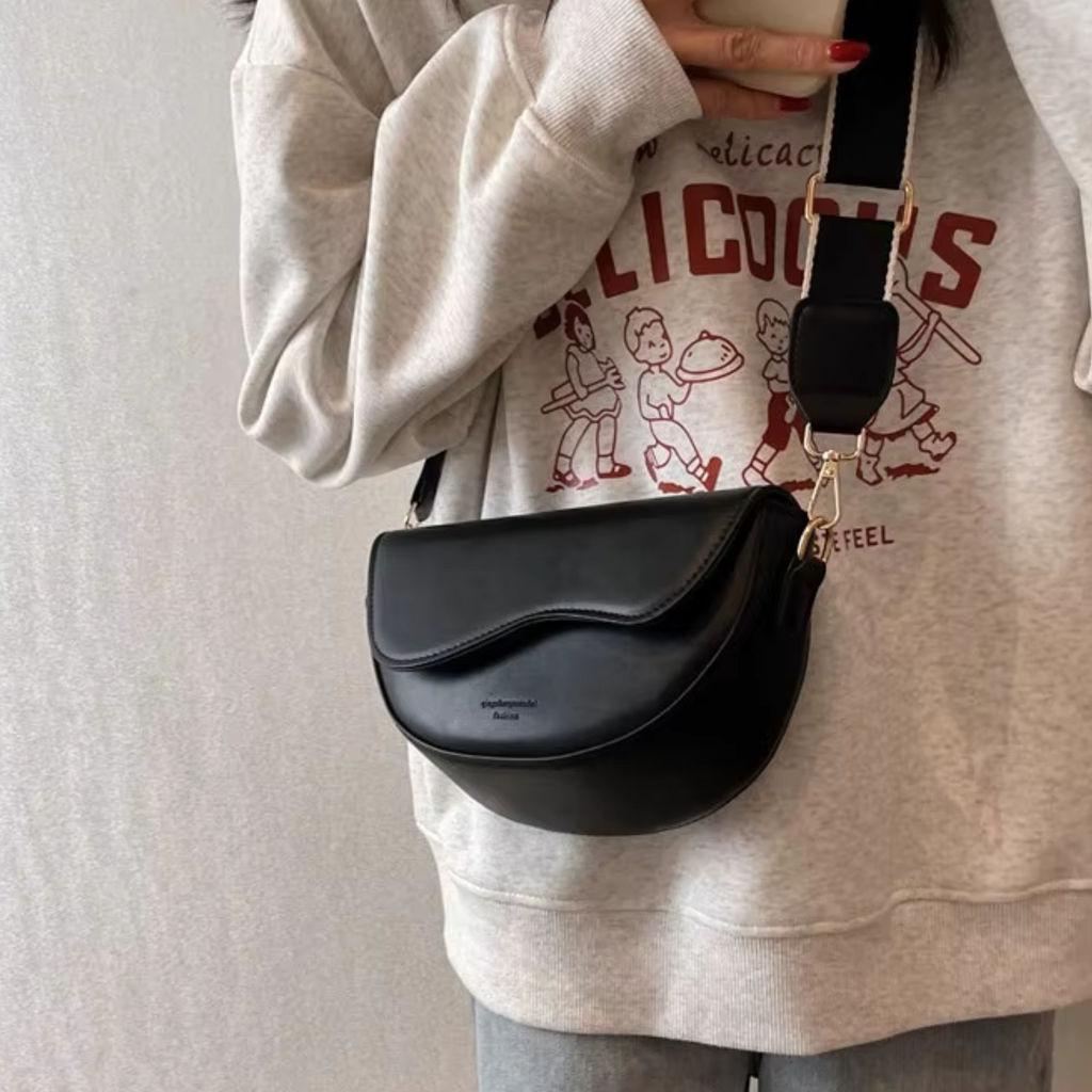 Sac bandoulière vintage femme en similicuir avec large sangle - Dune