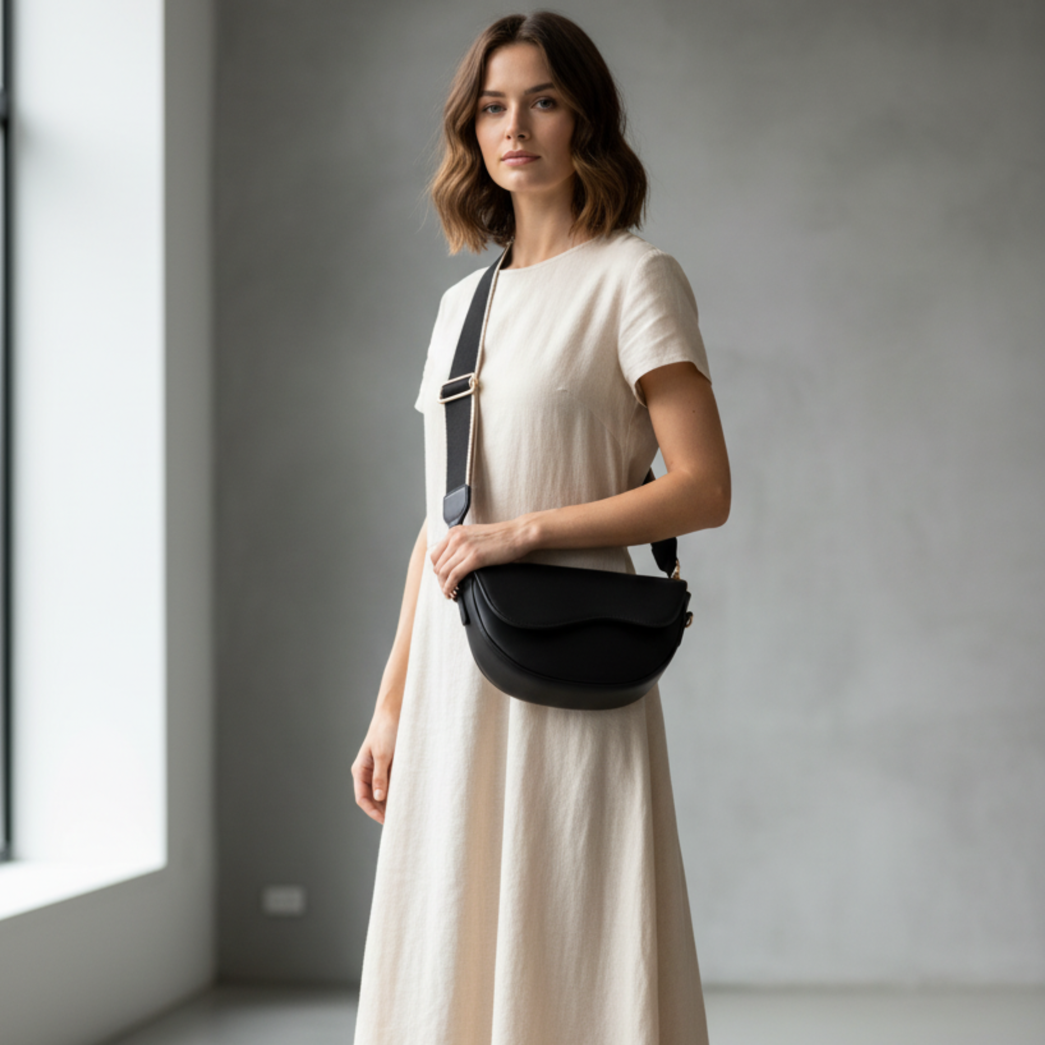 Sac bandoulière vintage femme en similicuir avec large sangle - Dune