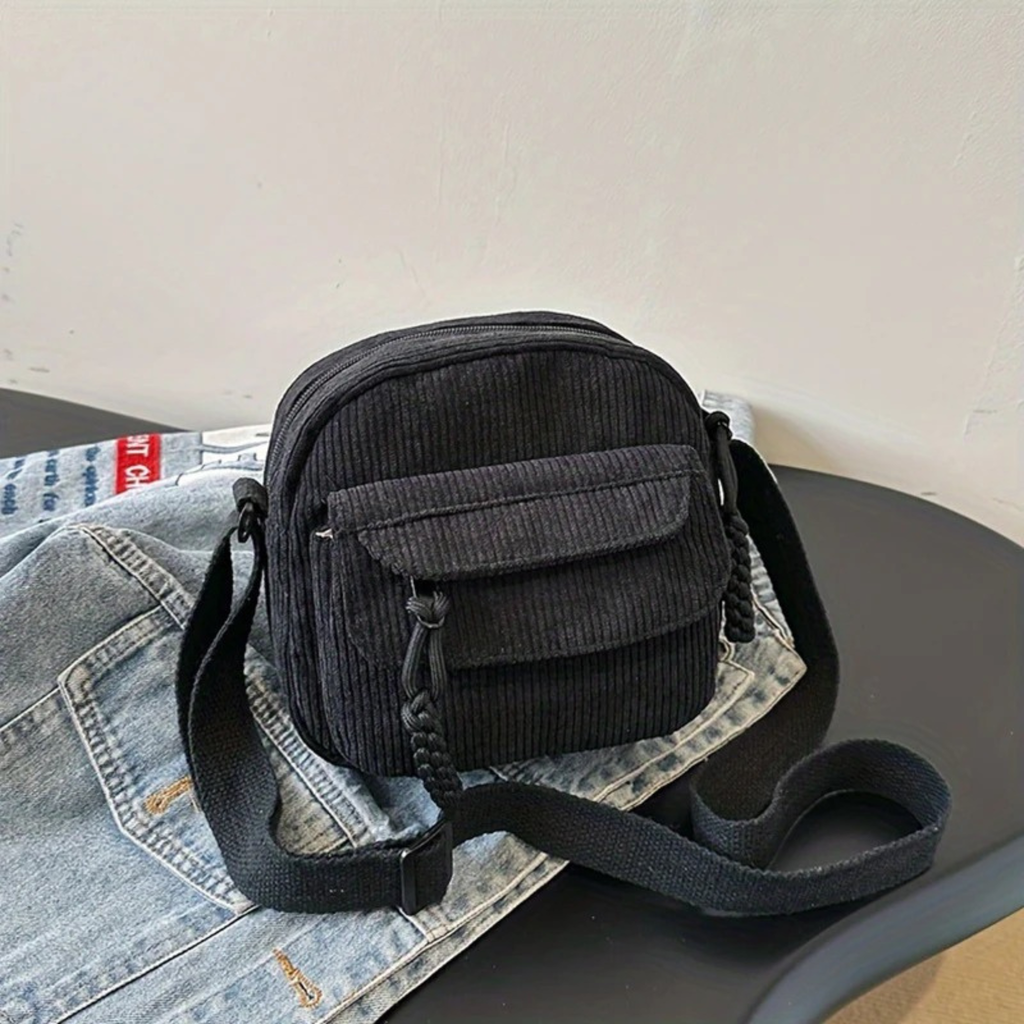 Sac bandoulière femme en velours côtelé avec poches pour usage quotidien - Cordea