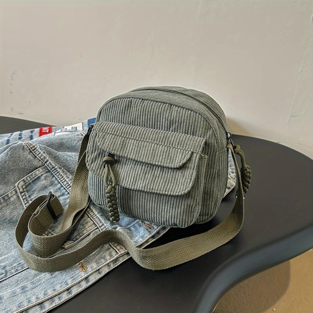 Sac bandoulière femme en velours côtelé avec poches pour usage quotidien - Cordea