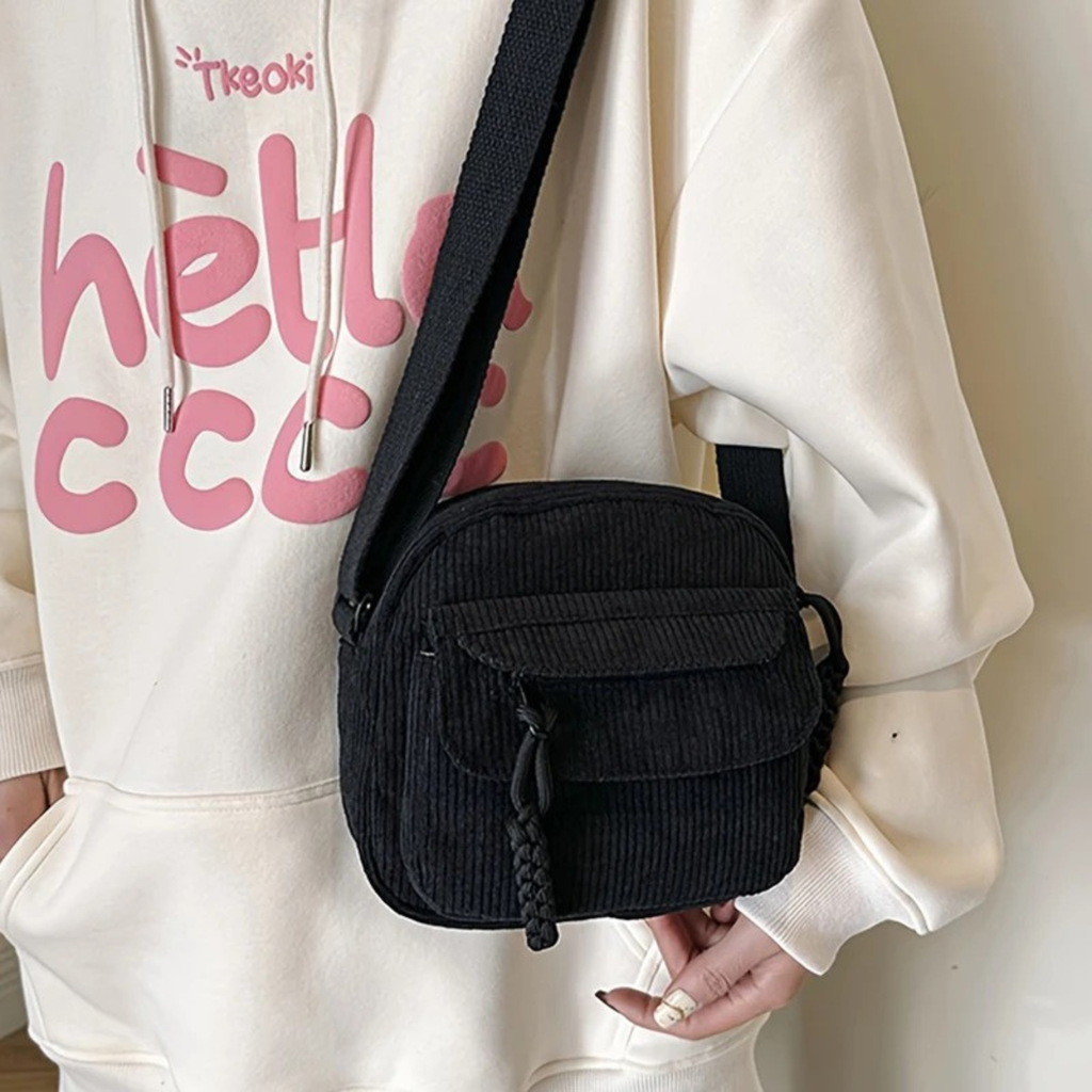 Sac bandoulière femme en velours côtelé avec poches pour usage quotidien - Cordea