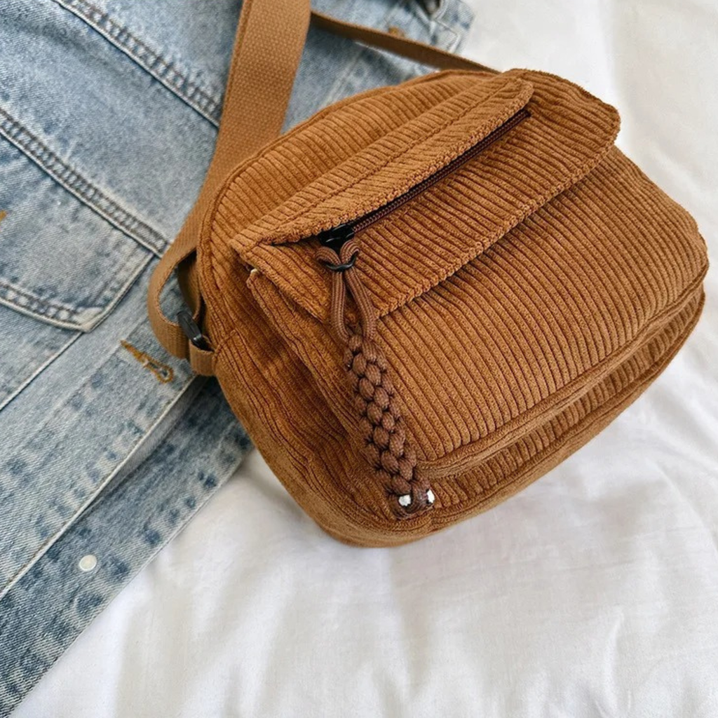 Sac bandoulière femme en velours côtelé avec poches pour usage quotidien - Cordea