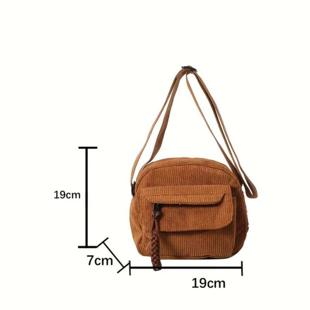 Sac bandoulière femme en velours côtelé avec poches pour usage quotidien - Cordea