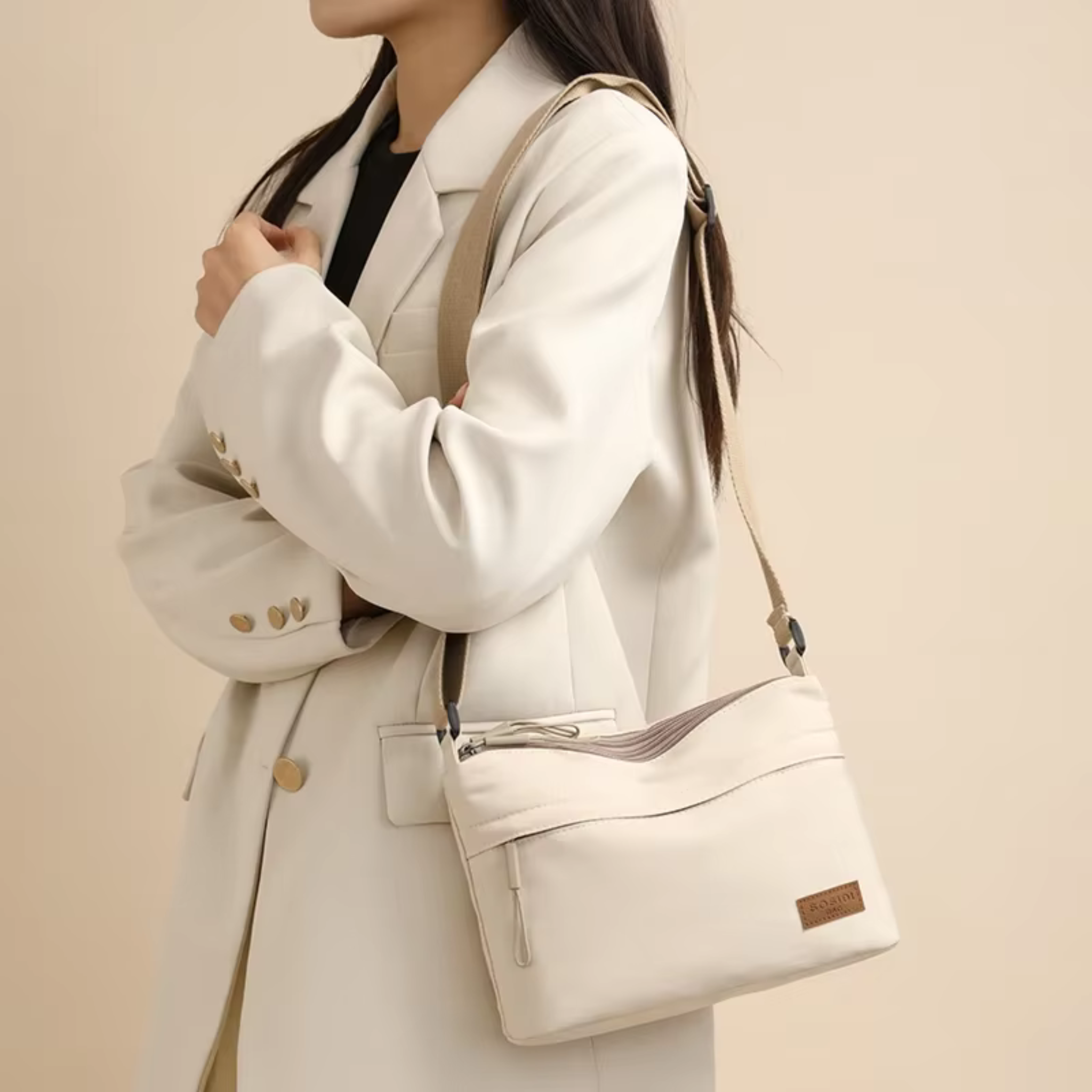 Sac bandoulière femme grande capacité multi-poches en toile - Kavera