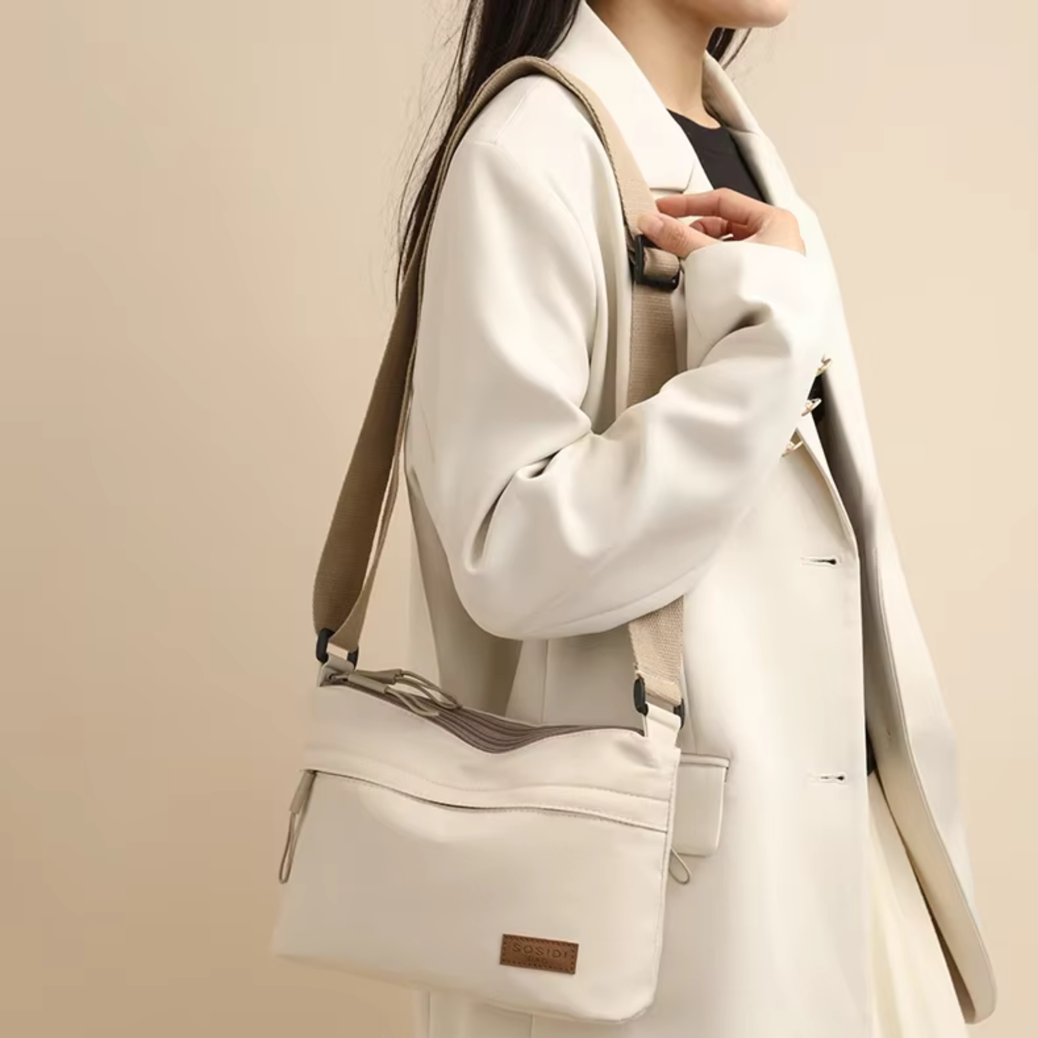 Sac bandoulière femme grande capacité multi-poches en toile - Kavera