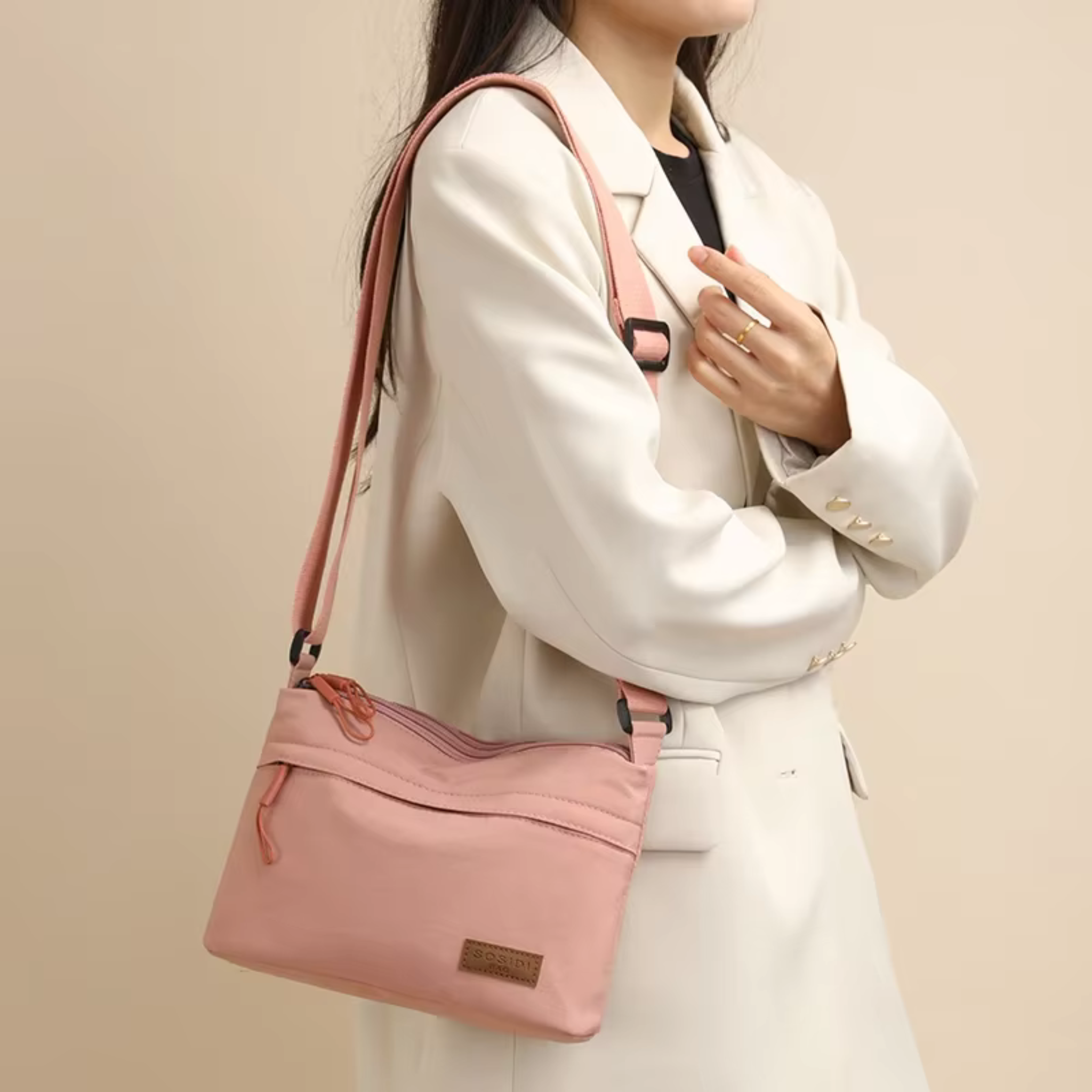 Sac bandoulière femme grande capacité multi-poches en toile - Kavera