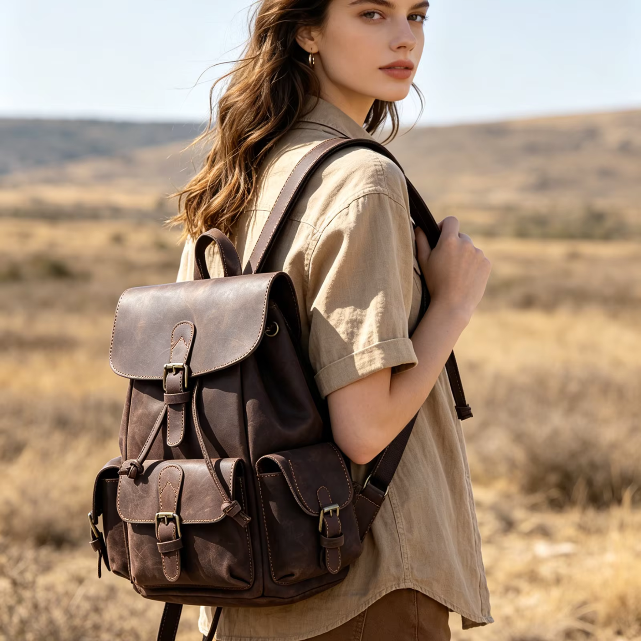 Sac à Dos Cuir Femme Vintage Café | Chloé