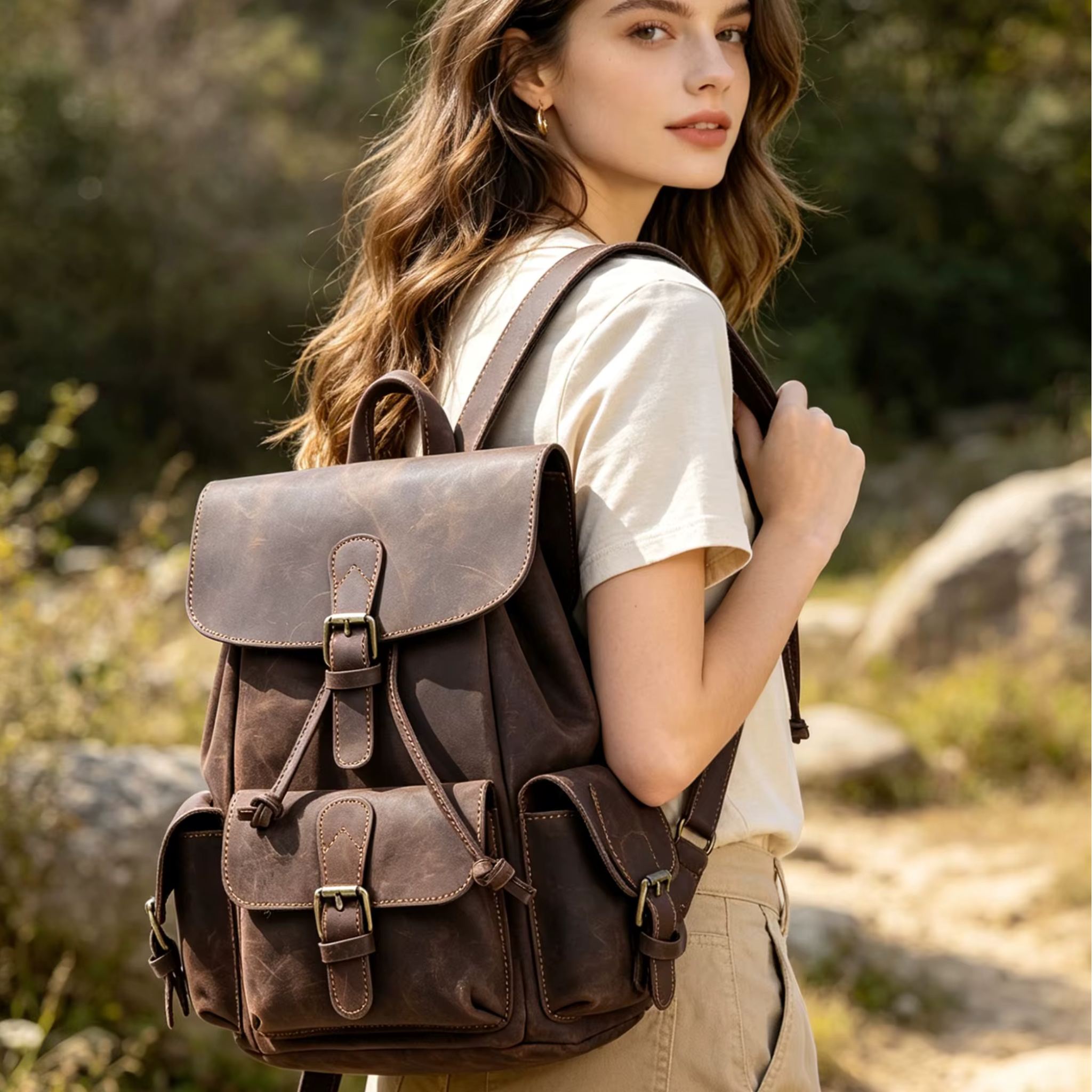 Sac à Dos Cuir Femme Vintage Café | Chloé
