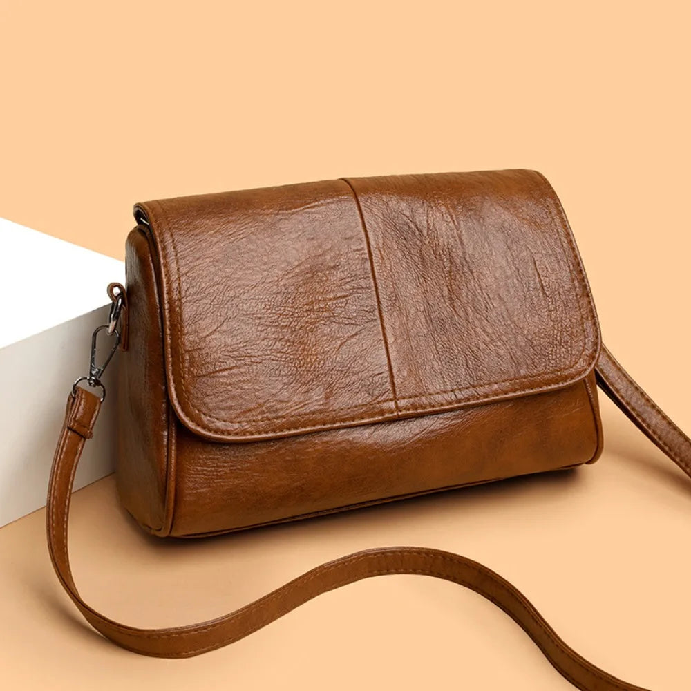 Sac bandoulière femme en similicuir vintage souple  multi-poches - Mila