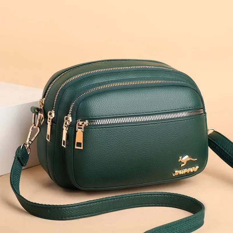 Sac bandoulière femme en similicuir multi-poches souple - Elora