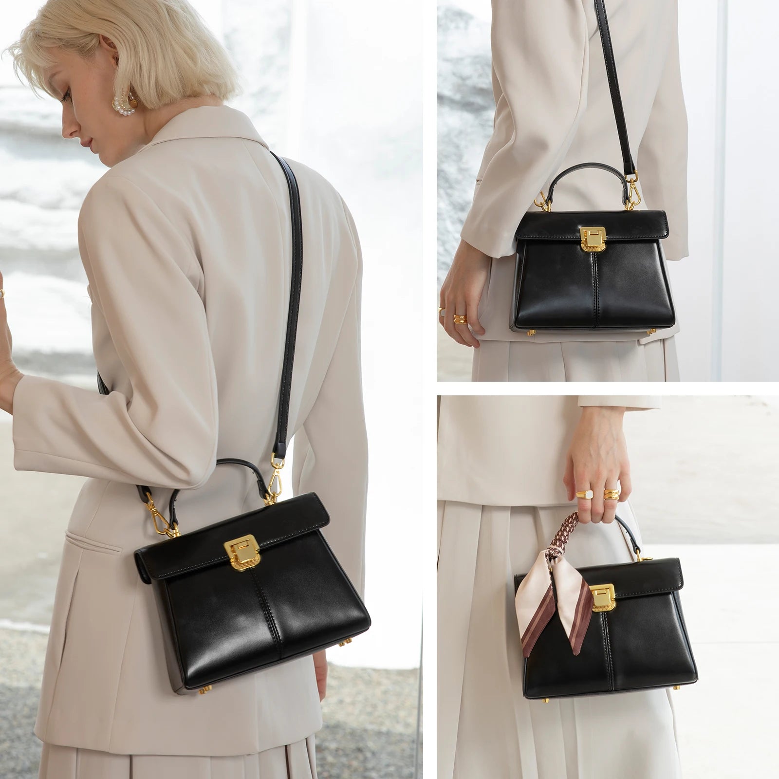 Sac bandoulière en cuir pour femme avec foulard - Fella