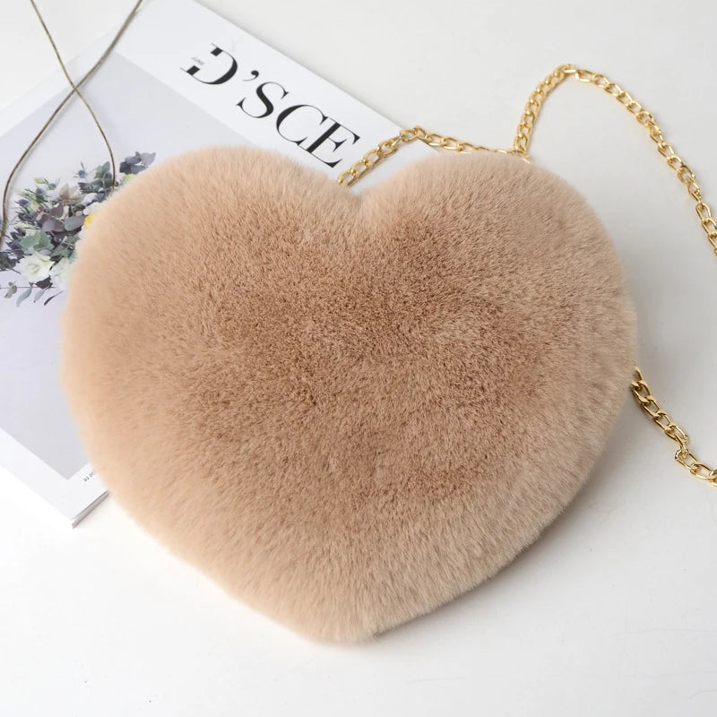 Sac bandoulière femme cœur fourrure doux élégant - Nalia