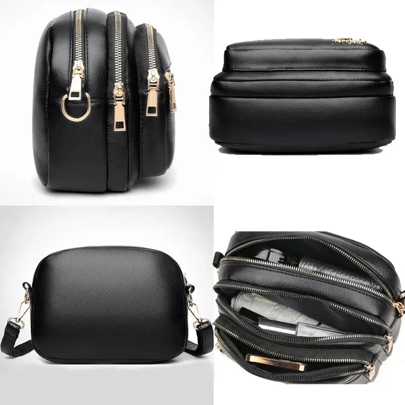 Sac bandoulière femme en similicuir multi-poches souple - Elora