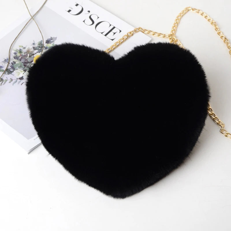 Sac bandoulière femme cœur fourrure doux élégant - Nalia