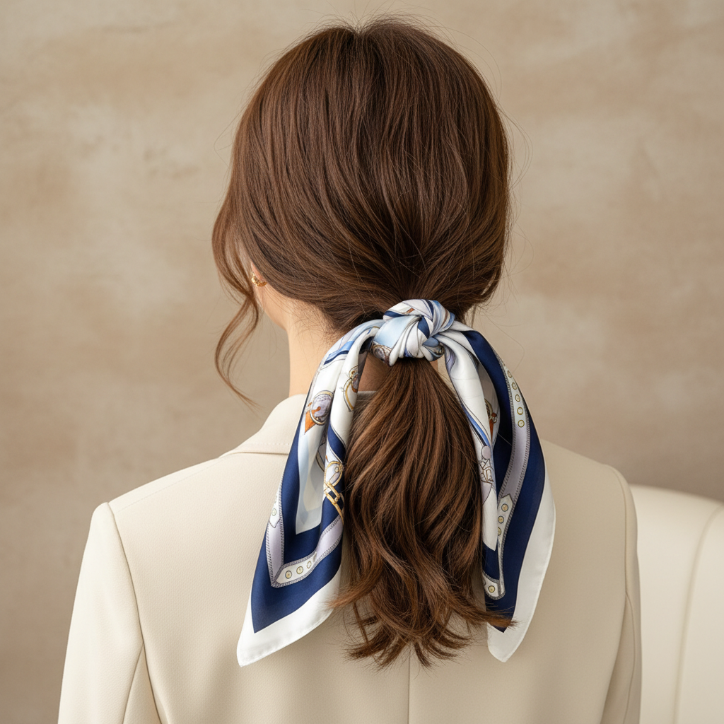 Foulard rayures bleues - fond beige