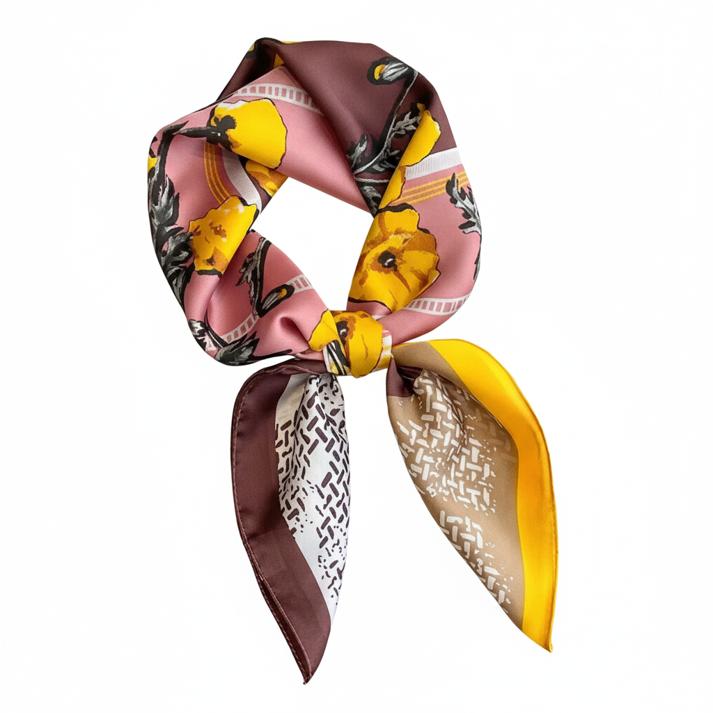 Foulard rose jaune floral