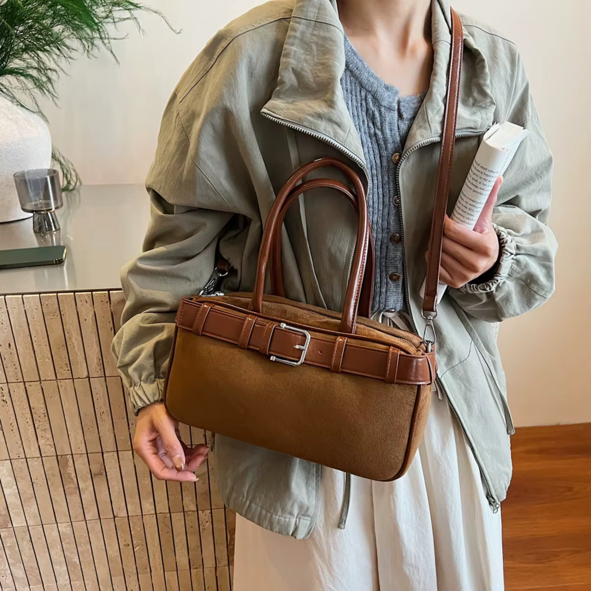 Sac bandoulière femme vintage en similicuir grande capacité - Liora