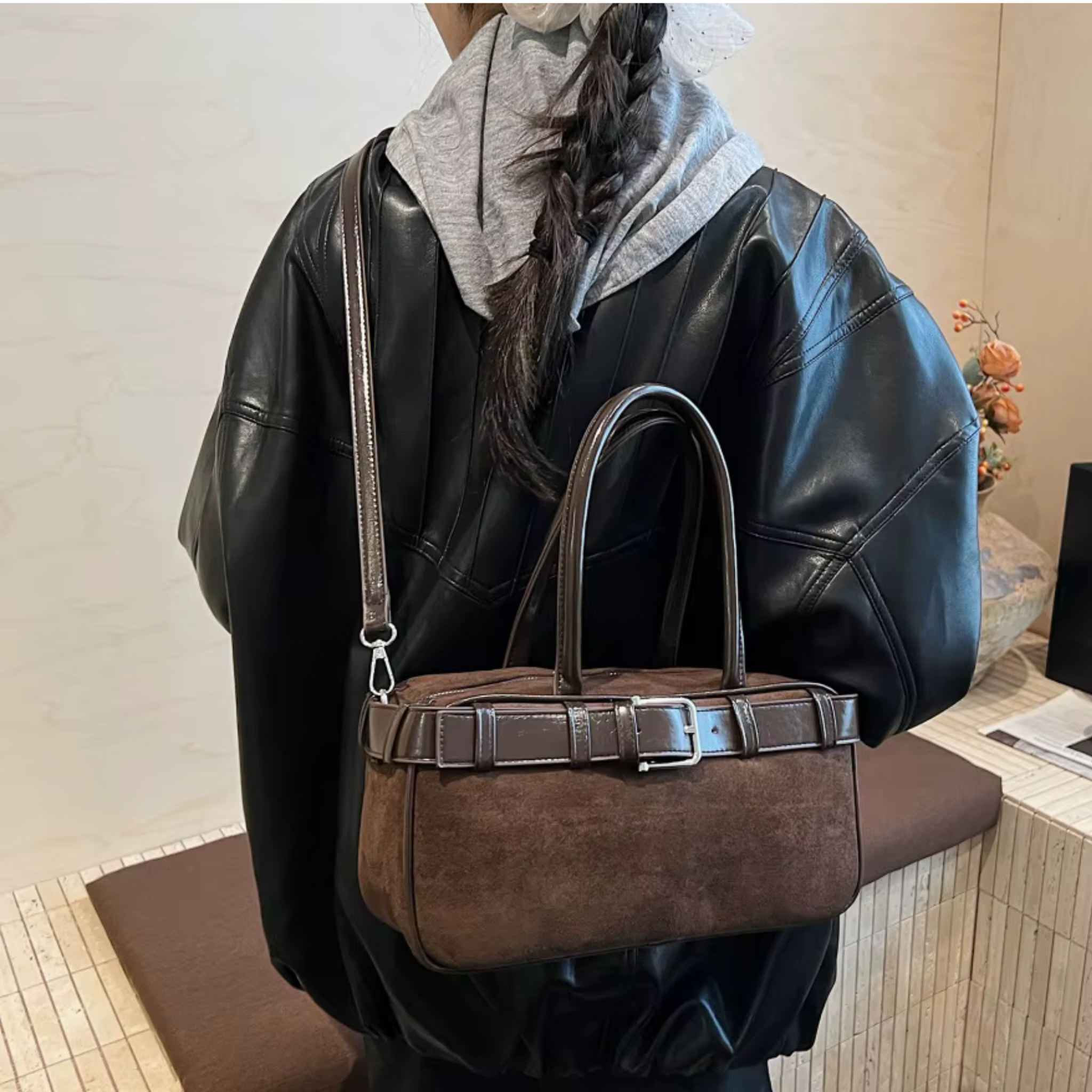 Sac bandoulière femme vintage en similicuir grande capacité - Liora
