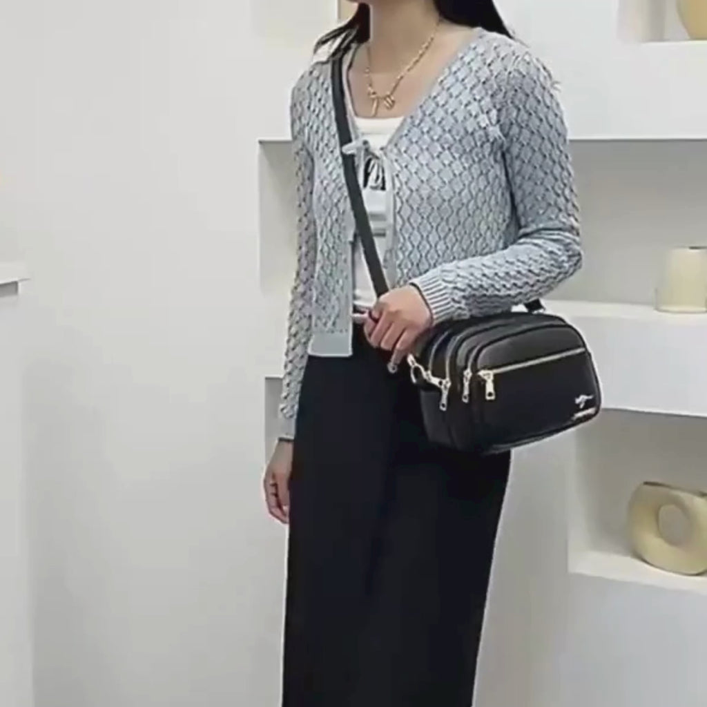 Sac bandoulière femme en similicuir multi-poches souple - Elora