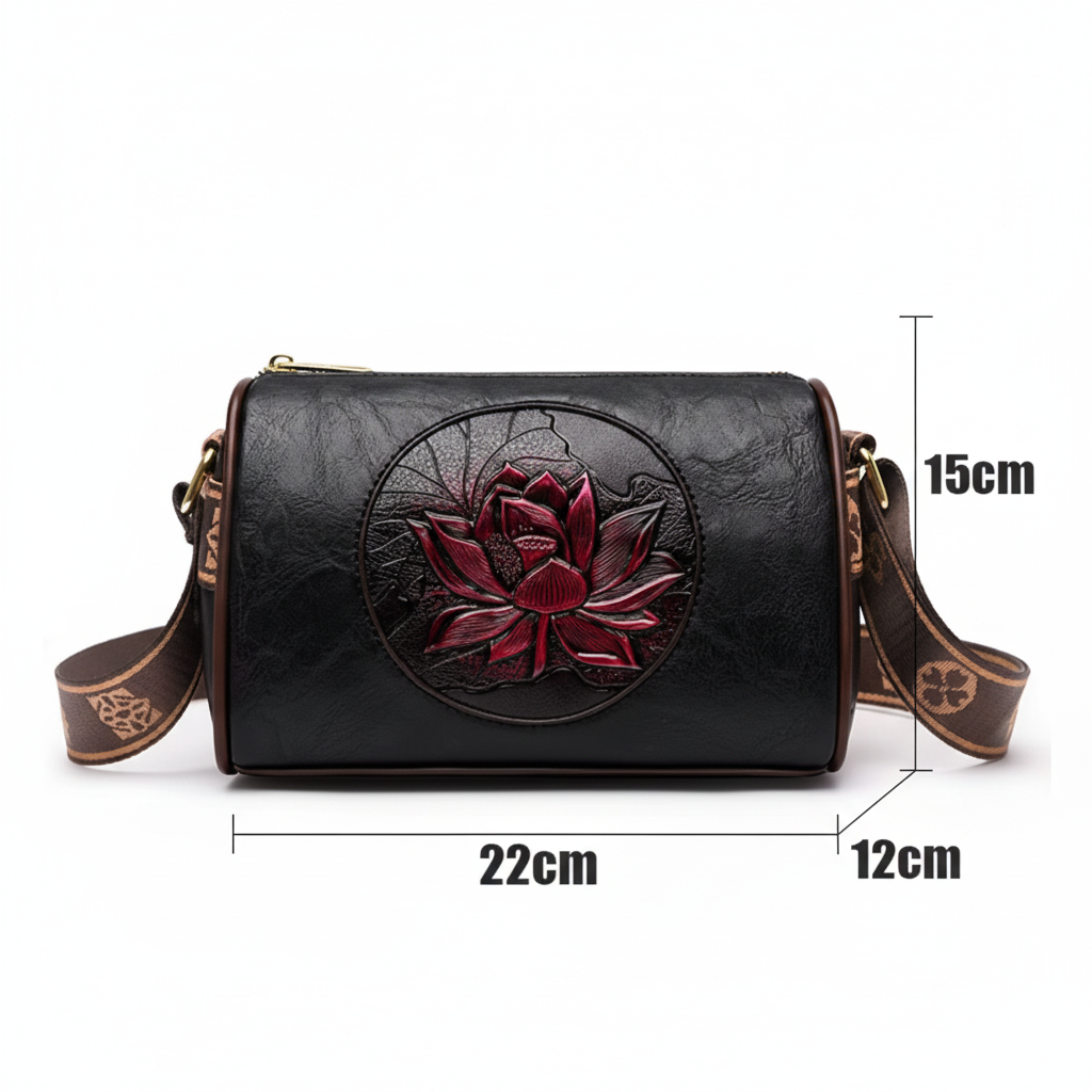 Sac bandoulière noir lotus bordeaux