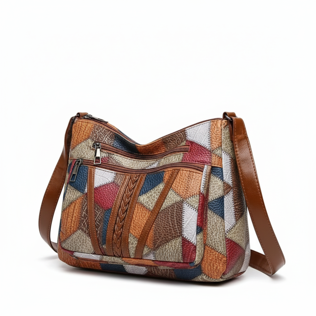 Sac bandoulière patchwork - vue trois-quarts