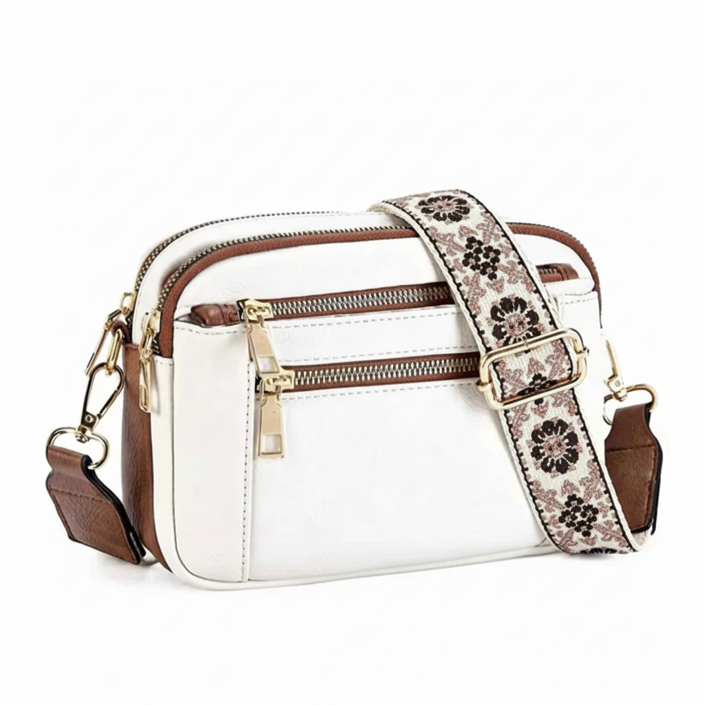 Sac blanc avec bandoulière fleurie
