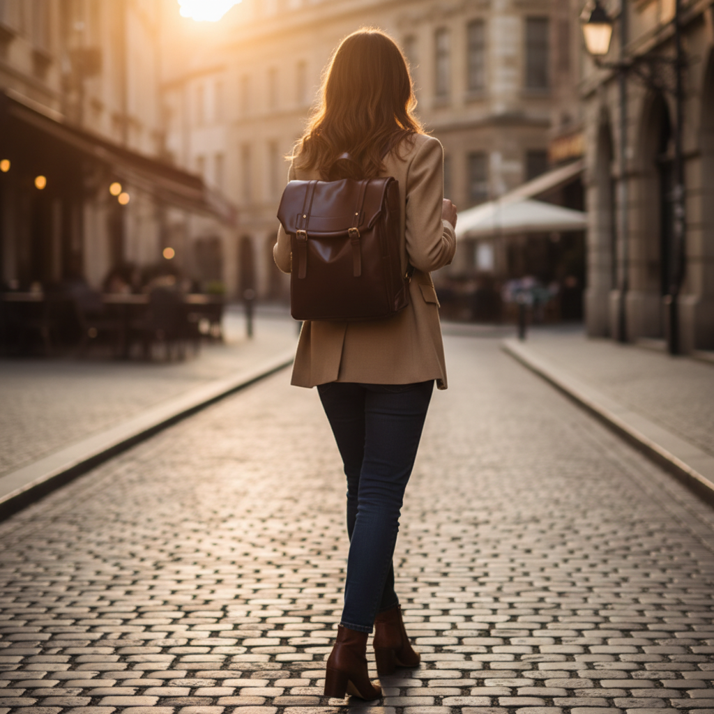 Sac chocolat dos femme ville