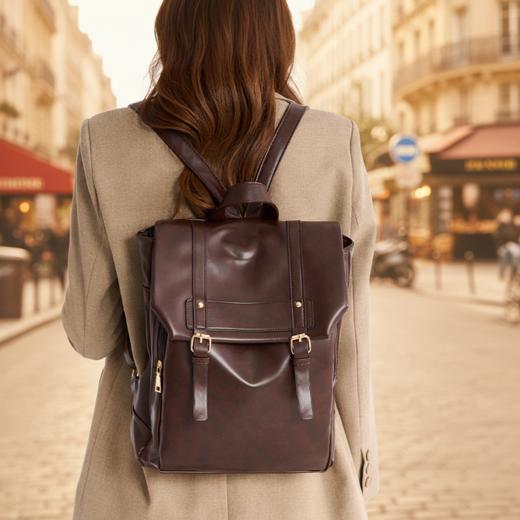 Sac chocolat dos jeune femme Paris