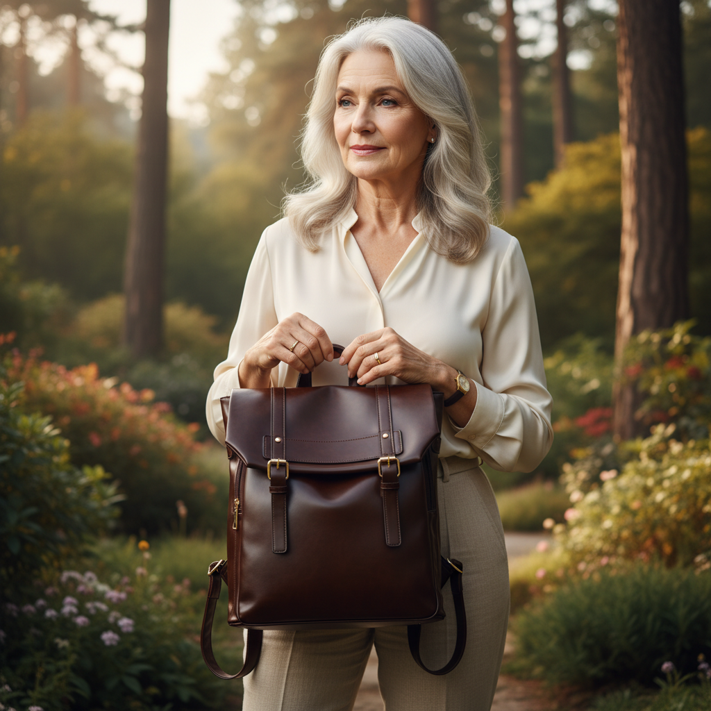 Sac chocolat grand-mère jardin