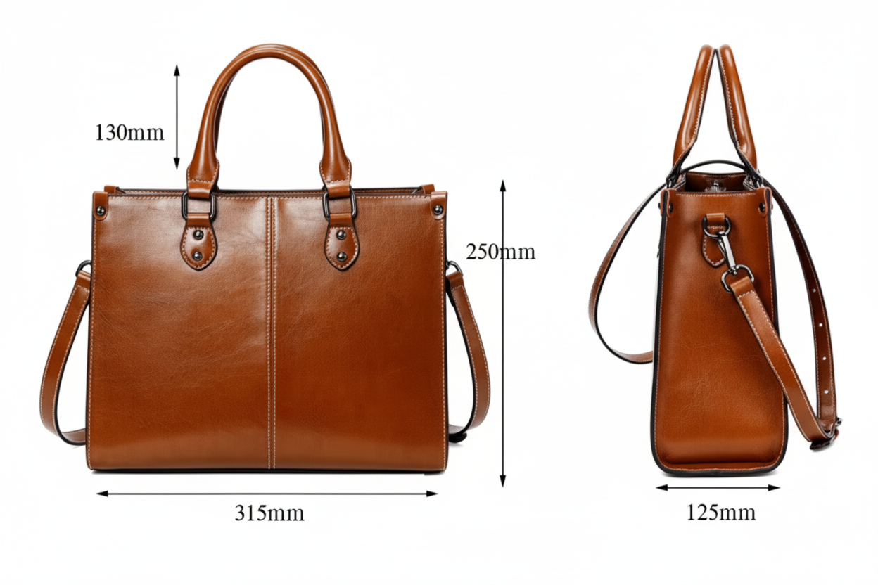 Sac cognac double vue avec dimensions