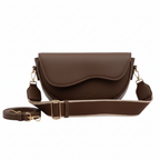 Sac croissant marron chocolat - bandoulières marron et écriture dorée