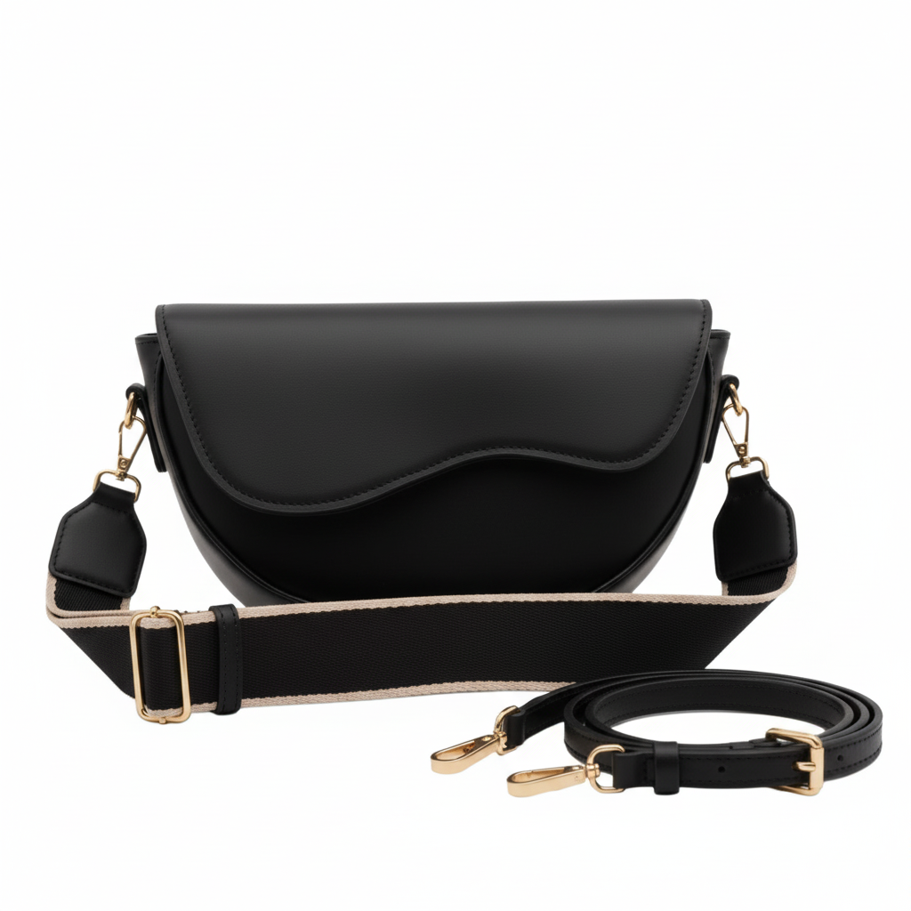 Sac croissant noir - deux bandoulières sans texte