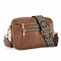 Sac marron avec bandoulière fleurie