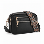 Sac noir avec bandoulière fleurie