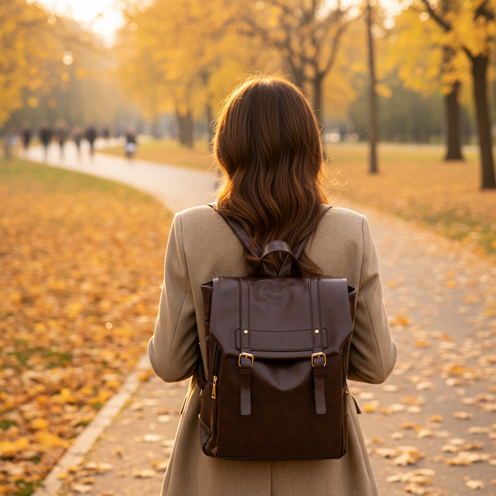 Sac noir femme parc automne